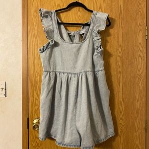 Stylish Light Blue Ruffle Denim Romper